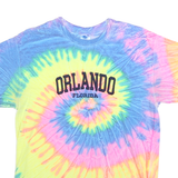 COLORTONE Womens Yellow & Blue Tie Dye Orlando Florida Graphic T-Shirt M Crew