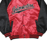 WIZ Mens Red & Black Bomber Jacket L Polyester Blend Plain Button Closure Retro