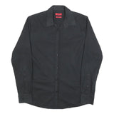 HUGO BOSS Mens Black Plain Cotton Blend Shirt S Smart Casual Button Down