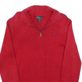 POLO RALPH LAUREN Boys Red Plain Cotton Jumper Half Zip Basic Knit XL Casual