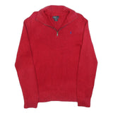 POLO RALPH LAUREN Boys Red Plain Cotton Jumper Half Zip Basic Knit XL Casual