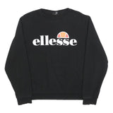 ELLESSE Womens Black Sweatshirt Crew Neck UK 12 Cotton Blend Pullover