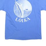 HANES Mens Blue Loika Graphic T-Shirt L Short Sleeve Crew Neck Cotton Blend