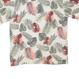 GEOFFRY BEENE Mens Cream Green Red Leaf Pattern Short Sleeve Polo Shirt L Cotton
