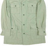 Womens Green Cotton Blend Button Jacket L Plain Classic Lightweight Stylish
