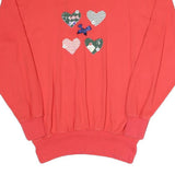 Womens Red Sweatshirt Hearts Applique Crew Neck S Cotton Blend Pullover Comfort