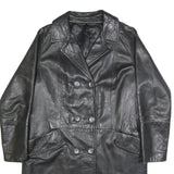 Mens Black Leather Button Jacket S Plain Classic Fit Long Sleeve Outerwear