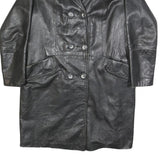 Mens Black Leather Button Jacket S Plain Classic Fit Long Sleeve Outerwear