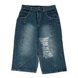 Hip Hop Randis Embroidered Denim Shorts - 30W 18L Blue Cotton