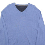 NAUTICA Mens Blue Plain V-Neck Basic Knit XL Cotton Jumper Casual Classic