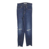 LEVI'S Womens Blue Slim Skinny Denim Medium W25 L24 Distressed Raw Hem Jeans