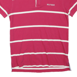 TOMMY HILFIGER Mens Pink & White Striped Short Sleeve Polo Shirt M Cotton Blend