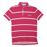 TOMMY HILFIGER Mens Pink & White Striped Short Sleeve Polo Shirt M Cotton Blend