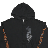 K AND S Mens Black Zip Hoodie XL Motorcycle Flame Sleeve Print