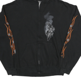 K AND S Mens Black Zip Hoodie XL Motorcycle Flame Sleeve Print