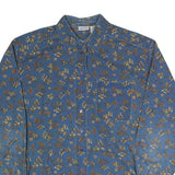 CABIN CREEK Womens Blue Floral Shirt Long Sleeve Button Neck L Cotton Blend Top