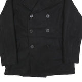 TOMMY HILFIGER Mens Black Wool Blend Pea Coat Jacket L Button Plain