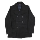 TOMMY HILFIGER Mens Black Wool Blend Pea Coat Jacket L Button Plain