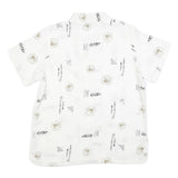 Mens White Chinese Style Button Shirt M Oriental Print Summer Casual