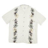 ISLAND SHORES Mens Cream & Green Floral Rayon Shirt 2XL Short Sleeve Button