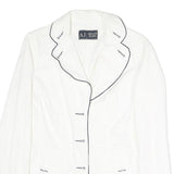 ARMANI JEANS Womens White Cotton Blend Jacket M Plain Contrast Piping