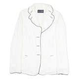 ARMANI JEANS Womens White Cotton Blend Jacket M Plain Contrast Piping