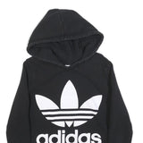 ADIDAS Womens Black Hoodie UK 10 Cotton Blend Large Trefoil Logo Sweatshirt