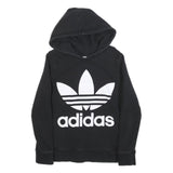 ADIDAS Womens Black Hoodie UK 10 Cotton Blend Large Trefoil Logo Sweatshirt