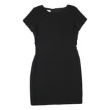 ALOUETTE Womens Black Day Dress Polyester Blend Short Sleeve M Simple Classic