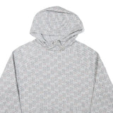 CHAMPION Mens Grey All Over Logo Print Pullover Hoodie M Casual Wear