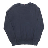 TOMMY HILFIGER Mens Navy Plain Pullover V-Neck Basic Knit M Cotton Blend Jumper