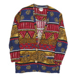 CLIO Womens Blue & Red Printed Button Shirt M Rayon Long Sleeve V-Neck