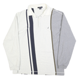 NAUTICA Mens White & Grey Striped Long Sleeve Polo Shirt XL Cotton Blend Relaxed