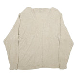 PLEASE Womens Beige Plain V-Neck Basic Knit Jumper Size UK 16 Wool Blend Pocket