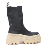 CHARLES & KEITH Womens Chunky Chelsea Leather Boots Black Cream UK 3 Stylish