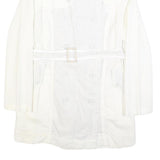 DESIGUAL Womens White Cream Linen Blend Button Jacket L Belted Embroidered