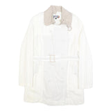 DESIGUAL Womens White Cream Linen Blend Button Jacket L Belted Embroidered