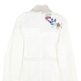 DESIGUAL Womens White Cream Linen Blend Button Jacket L Belted Embroidered