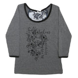 FRACOMINA JEANS Womens Grey Printed Top 3/4 Sleeve Round Neck XS Cotton Blend