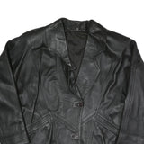 LEDERMODERN FABRIKATION J. TAKA Womens Black Button Faux Leather Jacket L Soft
