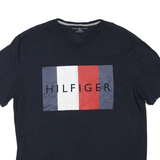 TOMMY HILFIGER Mens Navy Blue Graphic T-Shirt 2XL Short Sleeve V-Neck Cotton