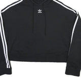 ADIDAS Womens Black Cropped Hoodie UK 12 Cotton Blend Casual Sports Sweatshirt