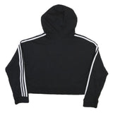 ADIDAS Womens Black Cropped Hoodie UK 12 Cotton Blend Casual Sports Sweatshirt