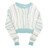 FOREVER 21 Womens Blue Cream Patterned Crop Jumper Crew Neck Basic Knit S