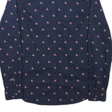 TOMMY HILFIGER Womens Navy Blue Sailboat Print Shirt S Cotton Blend Casual