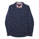 TOMMY HILFIGER Womens Navy Blue Sailboat Print Shirt S Cotton Blend Casual