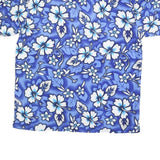 LIQUID HAWAIIAN Mens Blue & White Floral Hawaiian Shirt L Polyester Casual