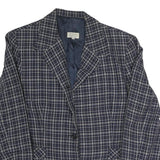 ANRIONELLA SANGIACOMO Womens Navy Blue Check Button Jacket L Polyester Blend