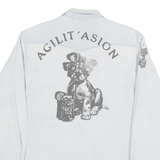 RACING Mens White Light Wash Western Style L Cotton Blend Cool Dog Print Shirt