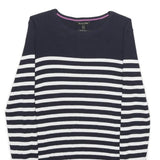 MASSIMO DUTTI Womens Navy Blue & White Striped Patterned Crew Neck Basic Knit